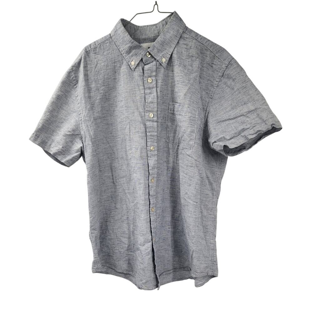 Sonoma Cotton Linen Blend Short Sleeve Button Down Top Womens Size Large L